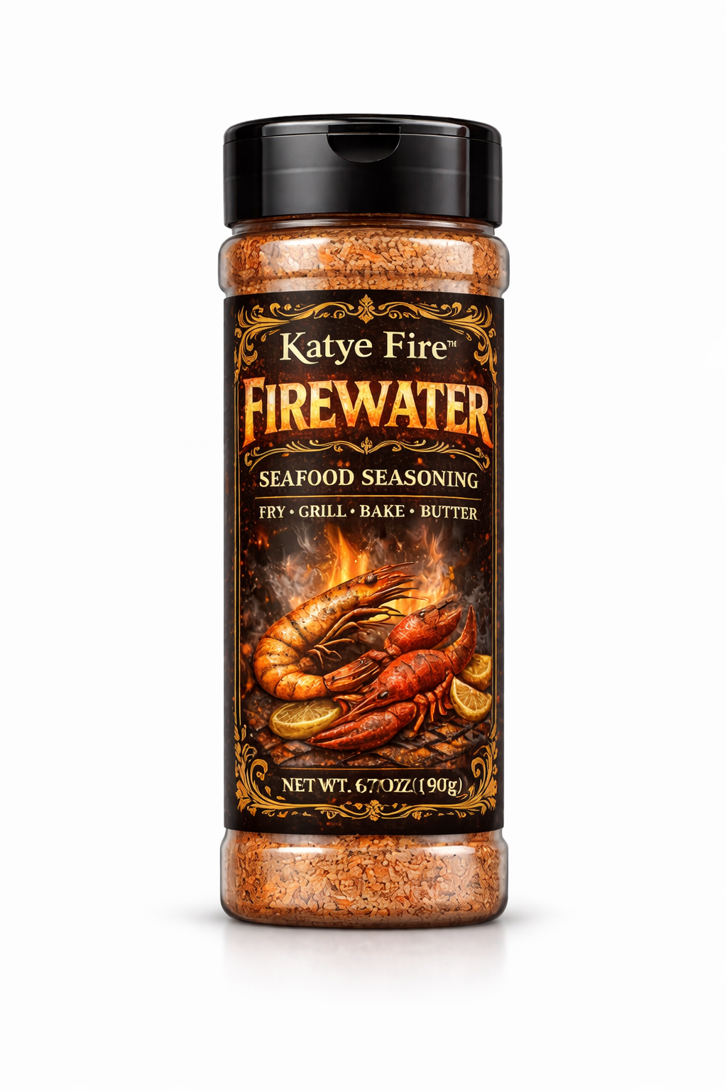 Bottle of Firewater seafood seasoning